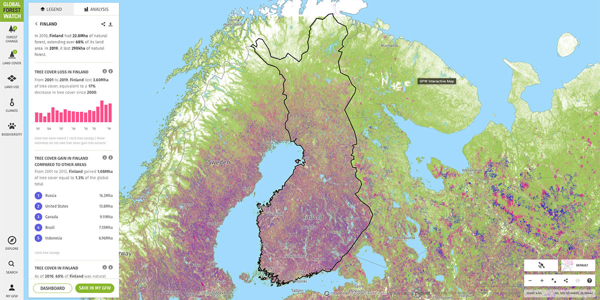 A map of tree cover loss in Finland