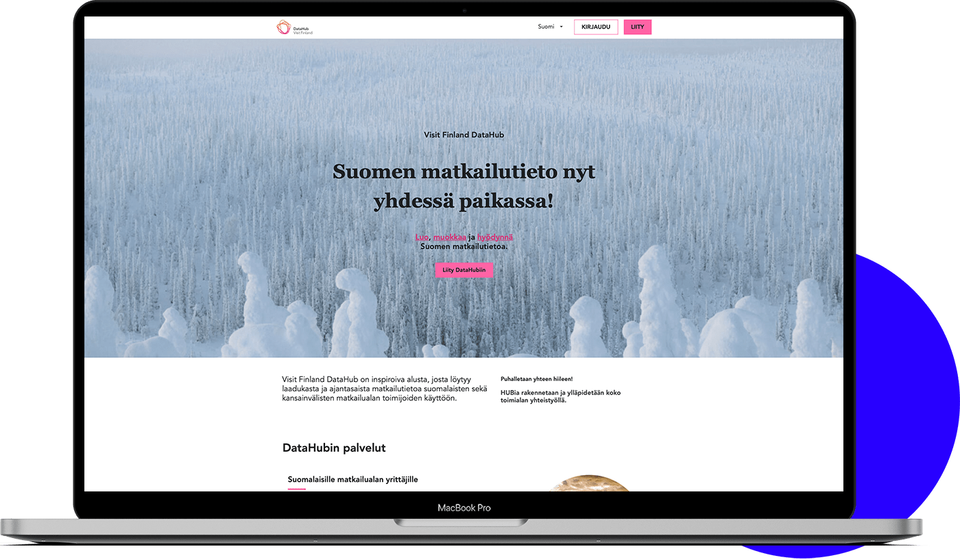 Visit Finland DataHub etusivun näkymä
