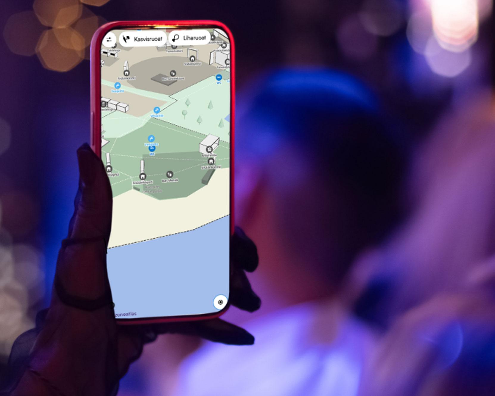 A mobile device displaying a digital festival map
