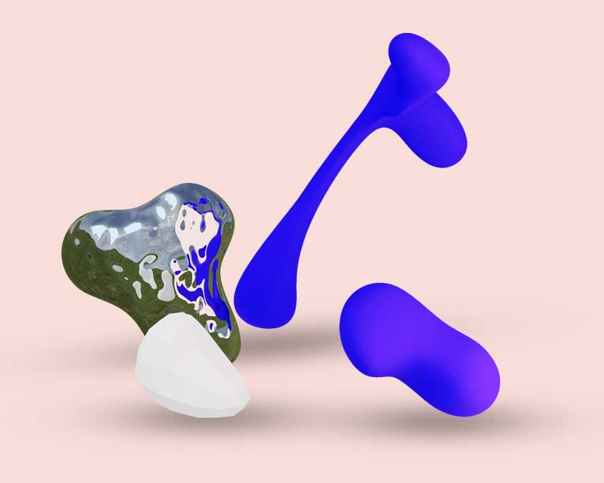 Zoneatlas 3D illustration concept showing interactive mapping with abstract blue shapes and miniature map visualization on pink background